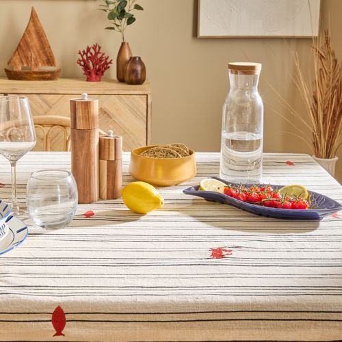 Nappe Rectangulaire En Coton Brodé Marin - 150x250 Cm - Beige