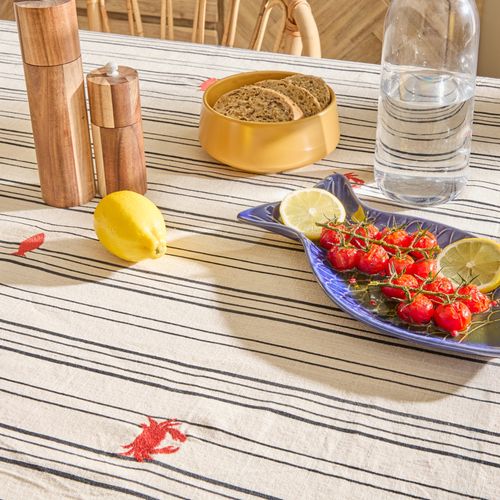 Nappe Rectangulaire En Coton Brodé Marin - 150x250 Cm - Beige