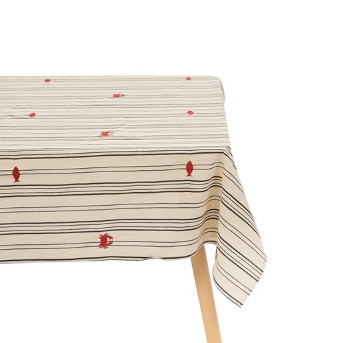Nappe Rectangulaire En Coton Brodé Marin - 150x250 Cm - Beige