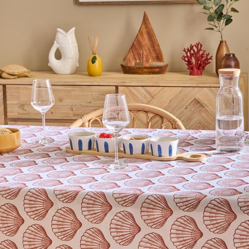 Nappe Rectangle Anti Tache Imprimée Coquillage - 150x300 Cm - Terracotta