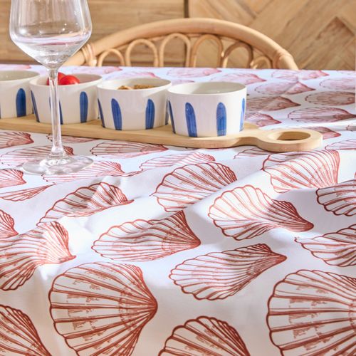 Nappe Rectangle Anti Tache Imprimée Coquillage - 150x300 Cm - Terracotta