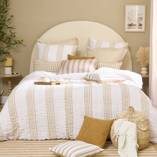 Parure De Lit Stripes 240x220cm Rayée Blanc Et Beige