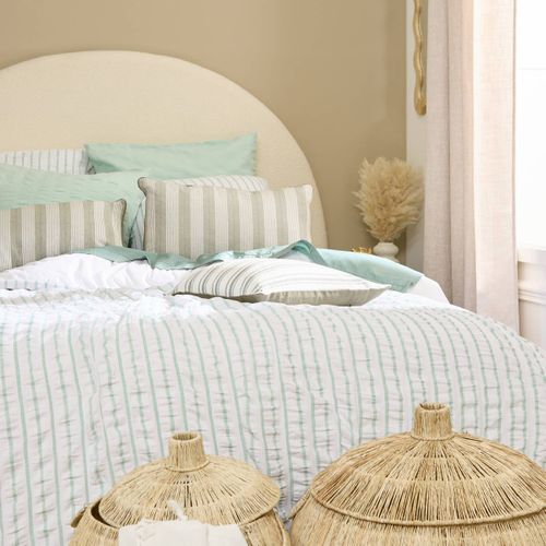 Parure De Lit Stripes 240x220cm Rayée Vert Céladon Et Blanc