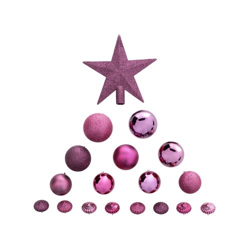 Déco De Sapin De Noël Kit De 18 Pièces Boules Et Cimier - Cassis Et Fuchsia