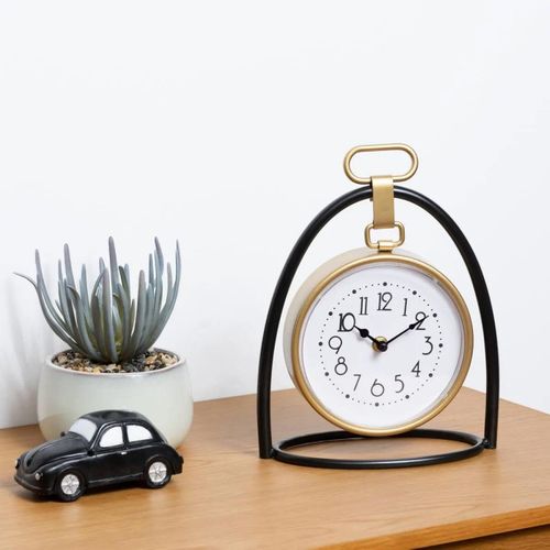 Horloge à Poser En Métal Noir Et Doré 21 X 27 Cm