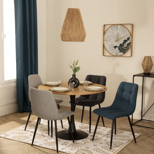 Chaise De Table Assise En Tissu Bleu Canard Et Pieds En Métal Noir