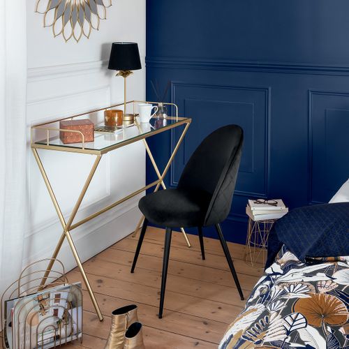 Chaise De Table En Velours Noir Et Pieds En Métal Noir