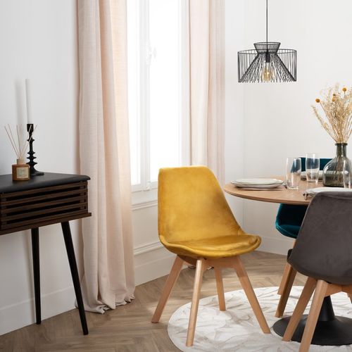 Chaise Pieds Bois Velours Jaune Ocre Uni Baya Atmosphera