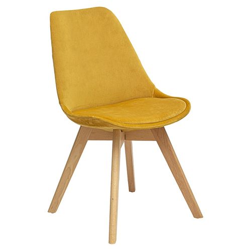 Chaise Pieds Bois Velours Jaune Ocre Uni Baya Atmosphera