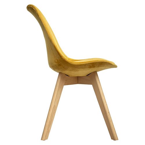 Chaise Pieds Bois Velours Jaune Ocre Uni Baya Atmosphera