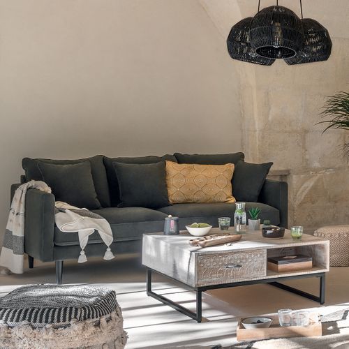 Canapé 3 Places "candice" - Vert Kaki - Velours