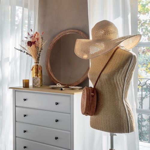 Mannequin Décoratif Sur Pied Buste Tressé Doré Et Naturel H 160 Cm