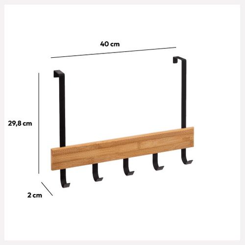 Porte-serviettes De Porte 5 Accroches En Métal Noir Et Bambou