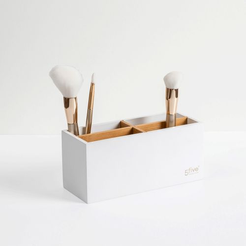 Organiseur Rangement Maquillage 4 Compartiments Blanc Et Bambou