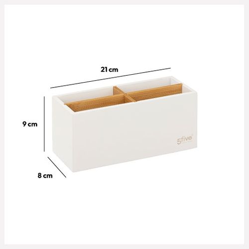 Organiseur Rangement Maquillage 4 Compartiments Blanc Et Bambou