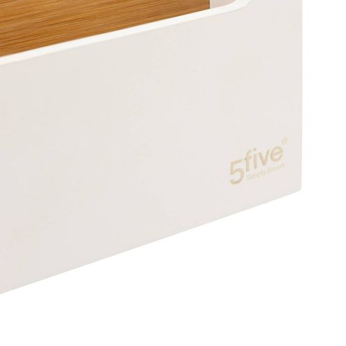 Organiseur Rangement Maquillage 5 Compartiments Blanc Et Bambou