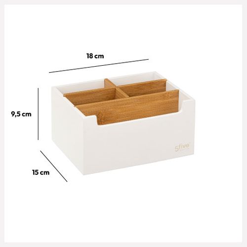 Organiseur Rangement Maquillage 5 Compartiments Blanc Et Bambou