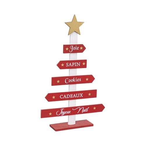 Déco De Noël Pancarte Rouge Sapin En Bois H 35 Cm
