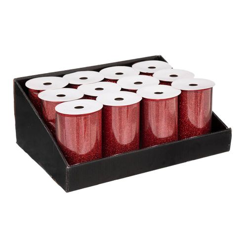 Guirlande De Noël Ruban Rouge Pailleté 12 Cm X 5 M