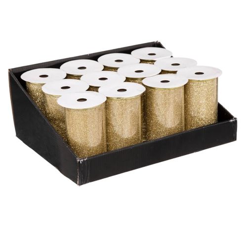 Guirlande De Noël Ruban Or Pailleté 12 Cm X 5 M