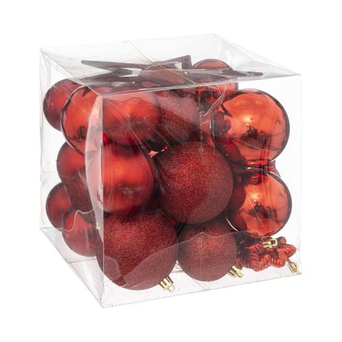 Déco De Sapin De Noël Kit 35 Pièces, Boule, Flocon Et Cimier - Rouge