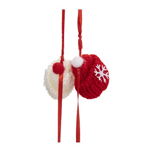 Guirlande De Noël Bonnets Avec Pompon Et Flocon Sur Ruban Satin Rouge L 200 Cm