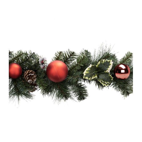 Guirlande Artificielle Sapin Avec Déco Boules , Houx, Pommes De Pin L 200 Cm