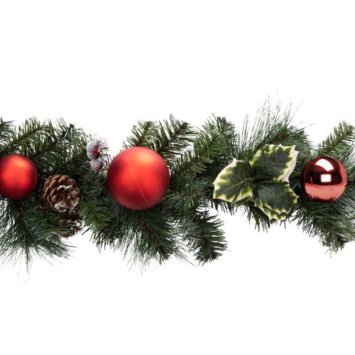 Guirlande Artificielle Sapin Avec Déco Boules , Houx, Pommes De Pin L 200 Cm