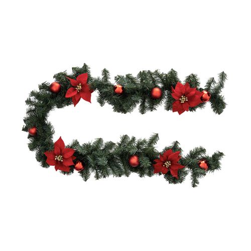 Guirlande Artificielle Sapin Avec Déco Boules Rouge Et Poinsettia Rouge L 200 Cm