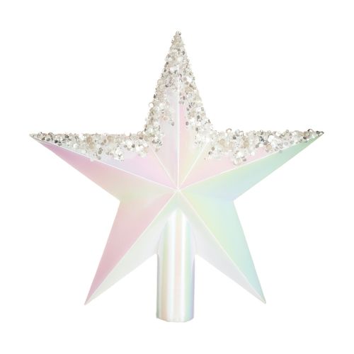 Déco Sapin De Noël Cimier Étoile Blanc Irisé Et Brillant
