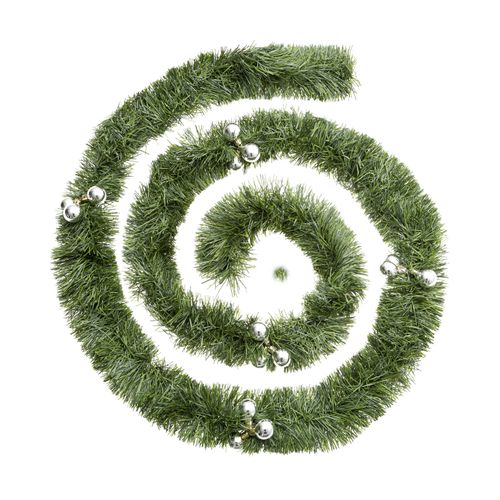 Guirlande De Noël Large 10 Cm Vert Avec Déco Argent Longueur 2.7 Mètres