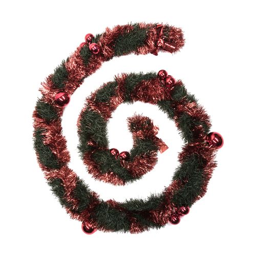 Guirlande De Noël Large 10 Cm Vert Avec Déco Boules Rouge Longueur 2.7 Mètres