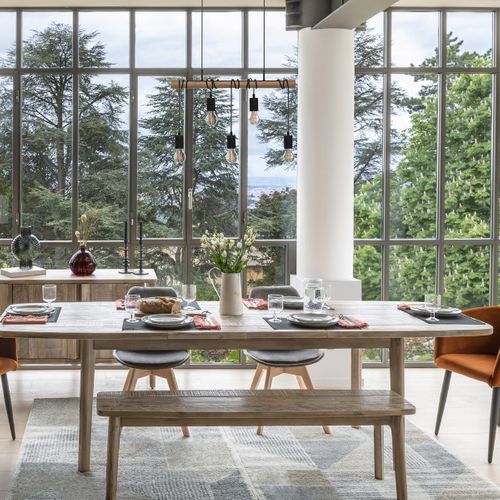 Luminaire Suspension 5 Lampes En Métal Noir Et Bois De Pin L 60 Cm