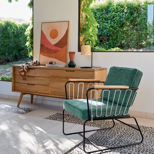 Lampe à Poser En Bambou Et Métal H 43.5 Cm