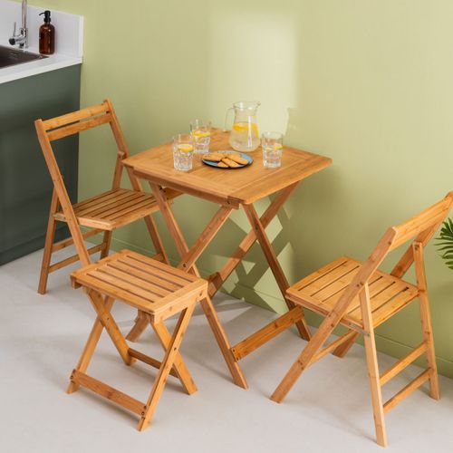 Tabouret Pliant En Bambou H 44 Cm