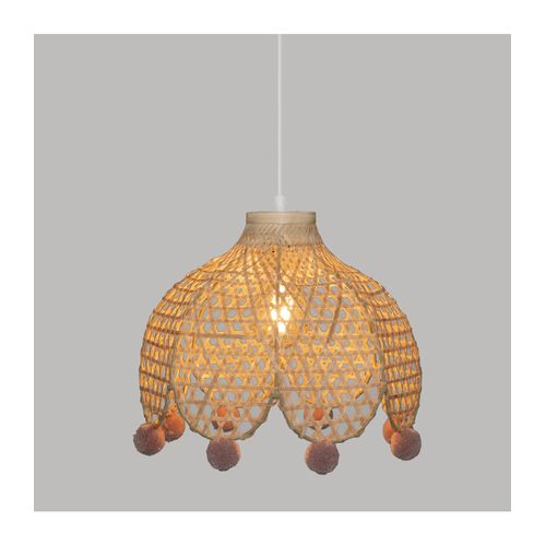 Luminaire Suspension En Bambou Avec Pompons D 28 Cm Pour Chambre D'enfant