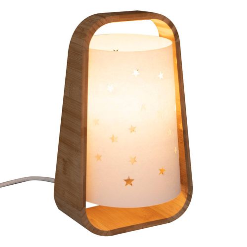 Lampe Enfant "étoiles" - Bambou Et Cuivre - Blanc - H27 Cm