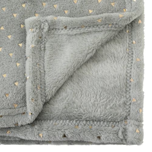 Plaid Enfant En Flanelle Gris Bleu Motif Doré 75 X 100 Cm