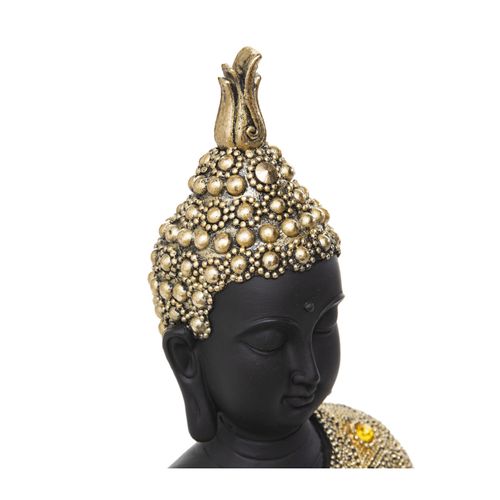 Statue Décorative Bouddha Assis En Résine Dorée H 34 Cm