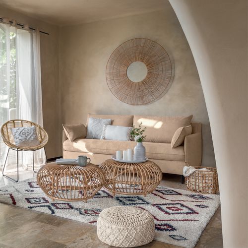Miroir Mural En Métal Et Rotin D 110 Cm