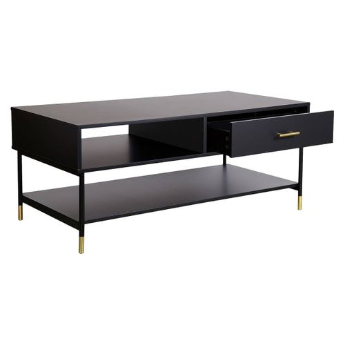 Table Basse "tedy" - 2 Tiroirs - Bois Et Métal - Noir