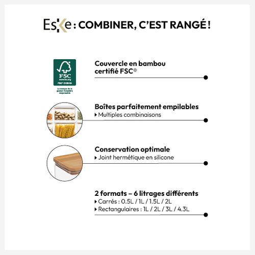 Boîte De Conservation Carrée Couvercle Bambou 1l Eske