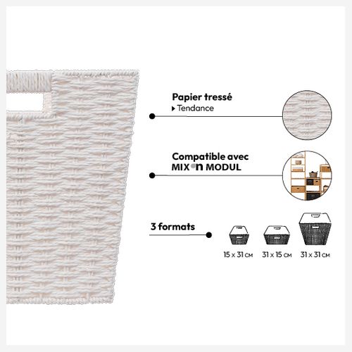 Panier Vannerie 31x31cm Blanc Mix N' Modul