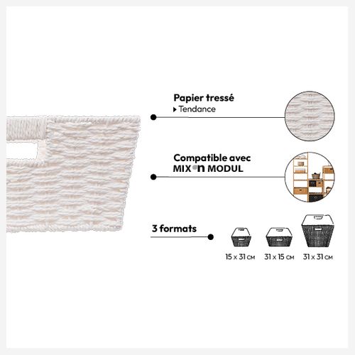 Panier Vannerie 31x15cm Blanc Mix N' Modul
