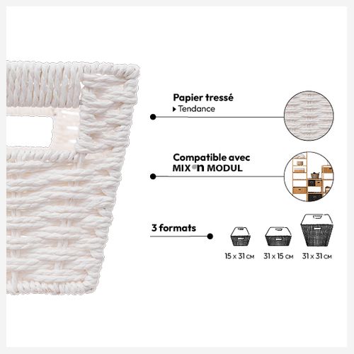 Panier Vannerie 15x31cm Blanc Mix N' Modul
