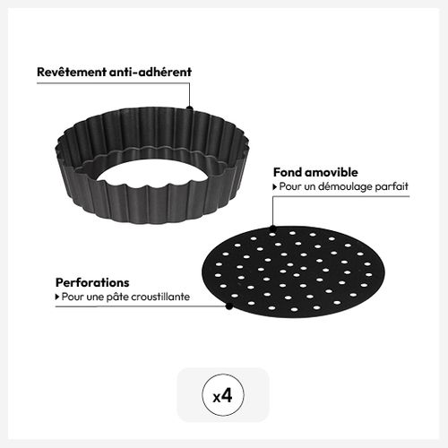 4 Moules Perforés à Tartelettes 10cm