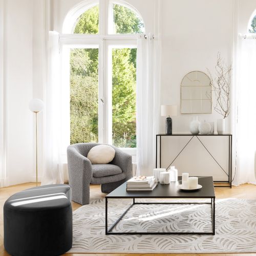 Fauteuil Tissu Gris Souris à Bouclettes