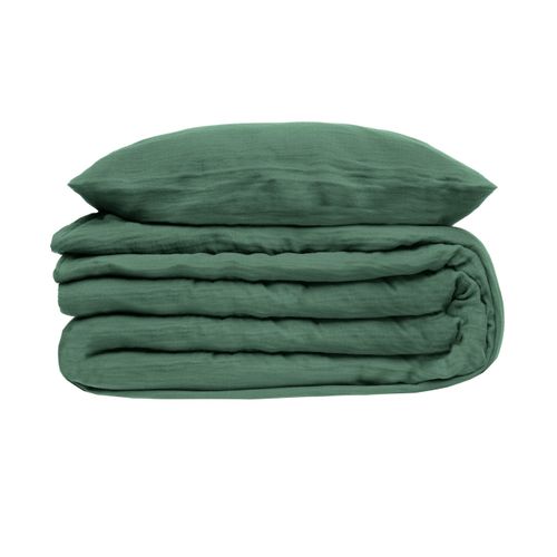 Parure De Lit 2 Personnes En Gaze De Coton Vert Céladon 240 X 220 Cm Housse De Couette Avec 2 Taies