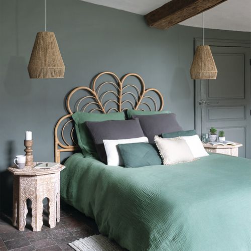 Parure De Lit 2 Personnes En Gaze De Coton Vert Céladon 260 X 240 Cm  Housse De Couette Avec 2 Taies