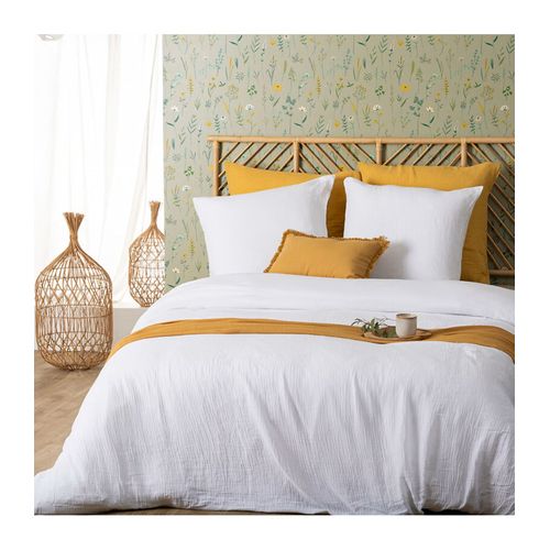 Parure De Lit 2 Personnes En Gaze De Coton Blanc 240 X 220 Cm Housse De Couette Avec 2 Taies